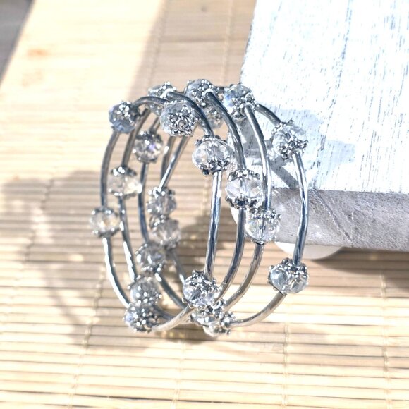 Handcrafted Crystal Wrap Bracelet With Clear Faceted Beads - Picture 4 of 7